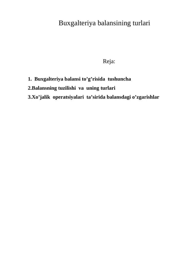 Buxgalteriya balansining turlari 1