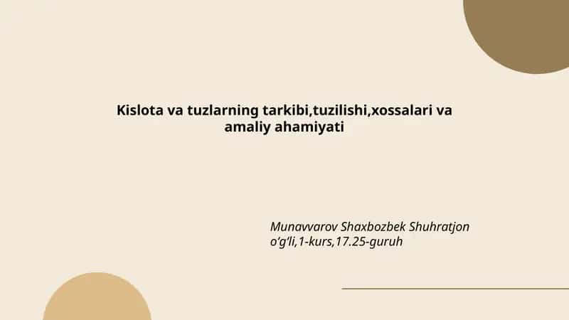 Kislota va tuzlarning kimyoviy tarkibi 1