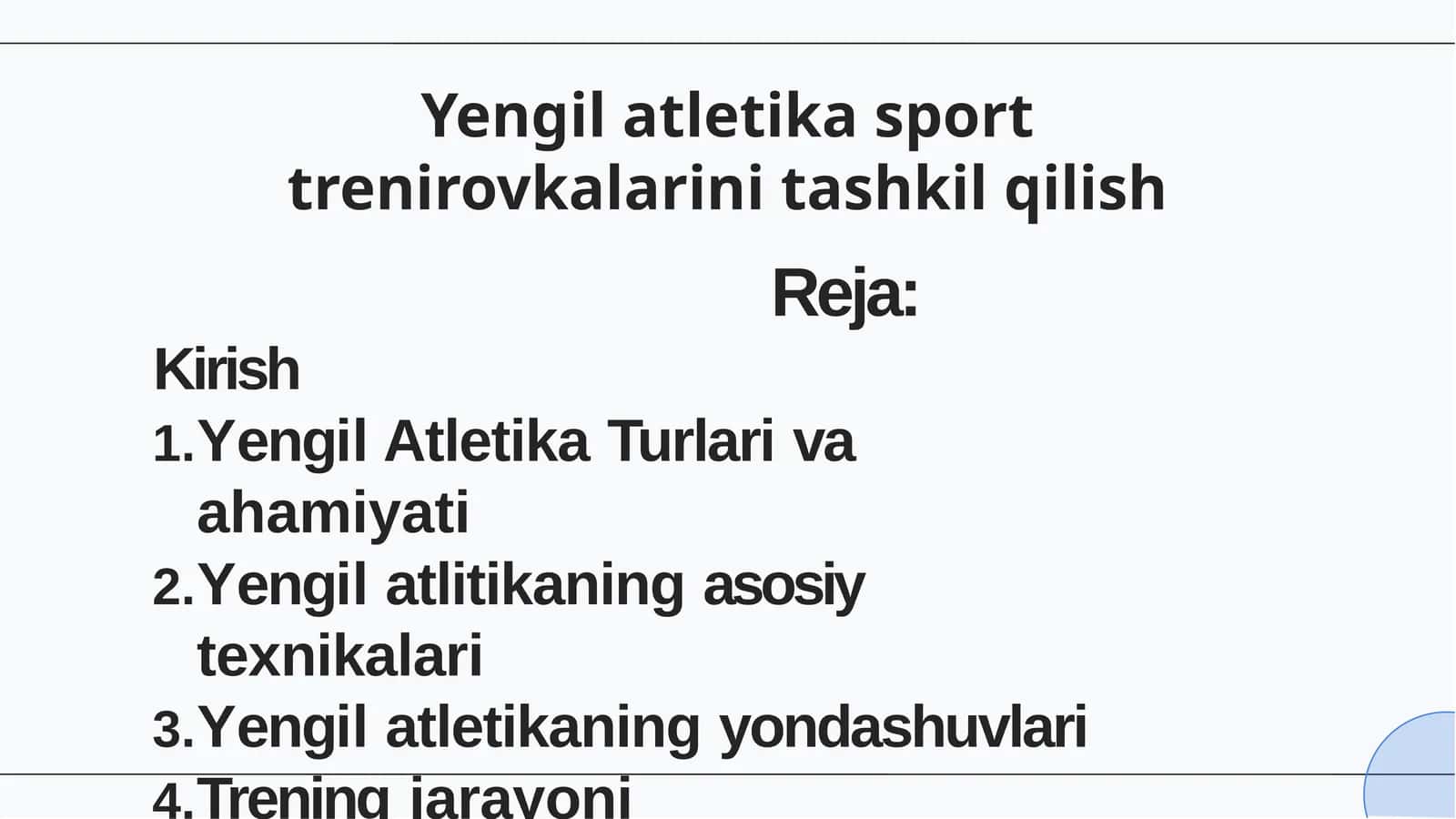 Yengil atletika sport trenirovkalarini tashkil qilish 1