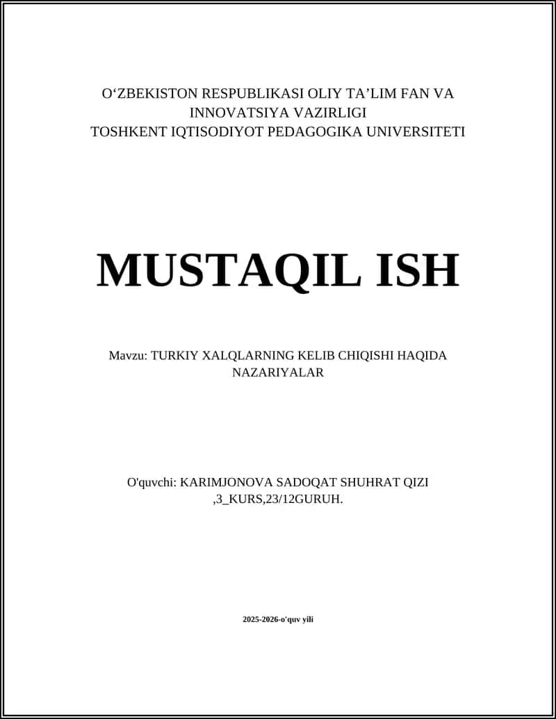 TURKIY XALQLARNING KELIB CHIQISHI HAQIDA NAZARIYALAR 1