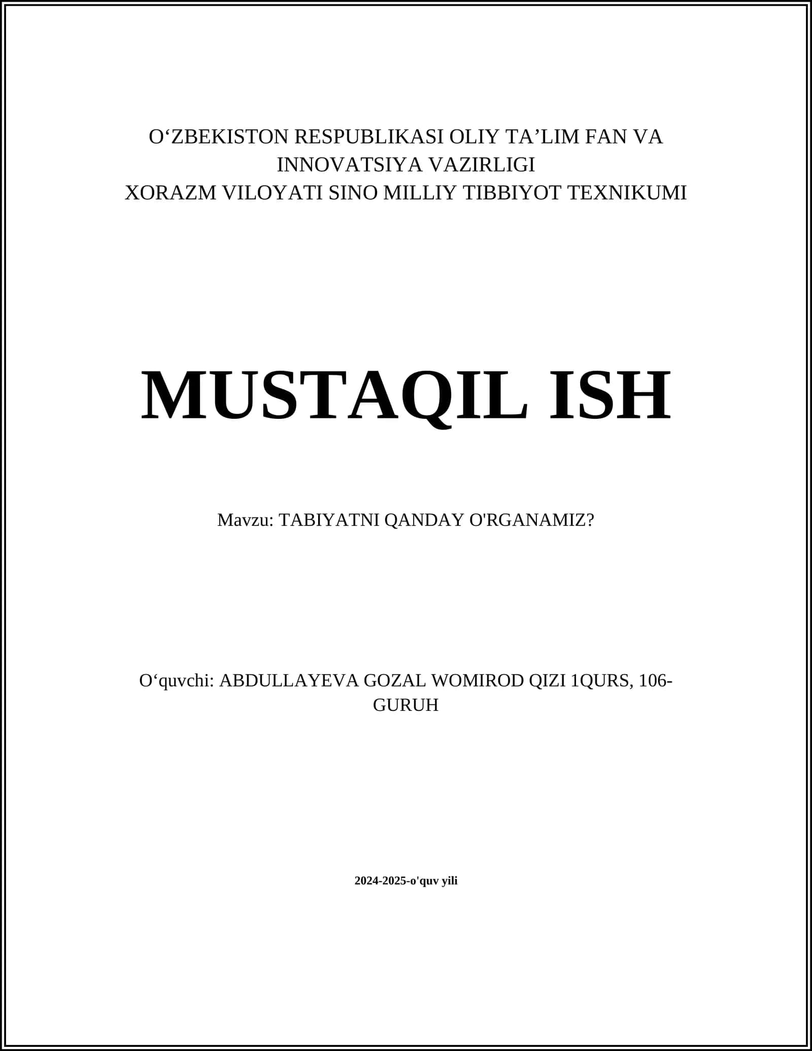 TABIYATNI QANDAY O'RGANAMIZ? 1