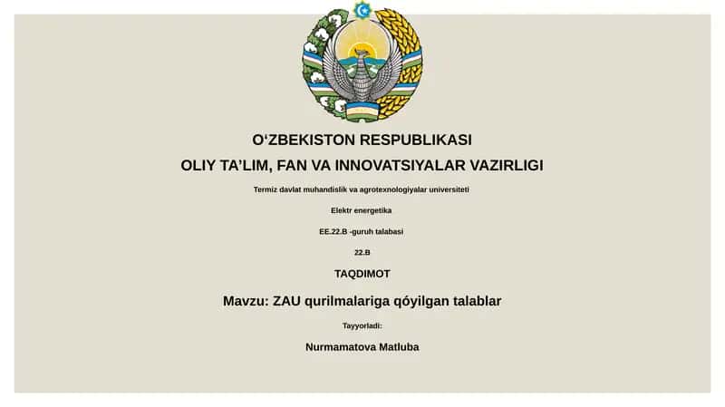 ZAU qurilmalariga qóyilgan talablar 1