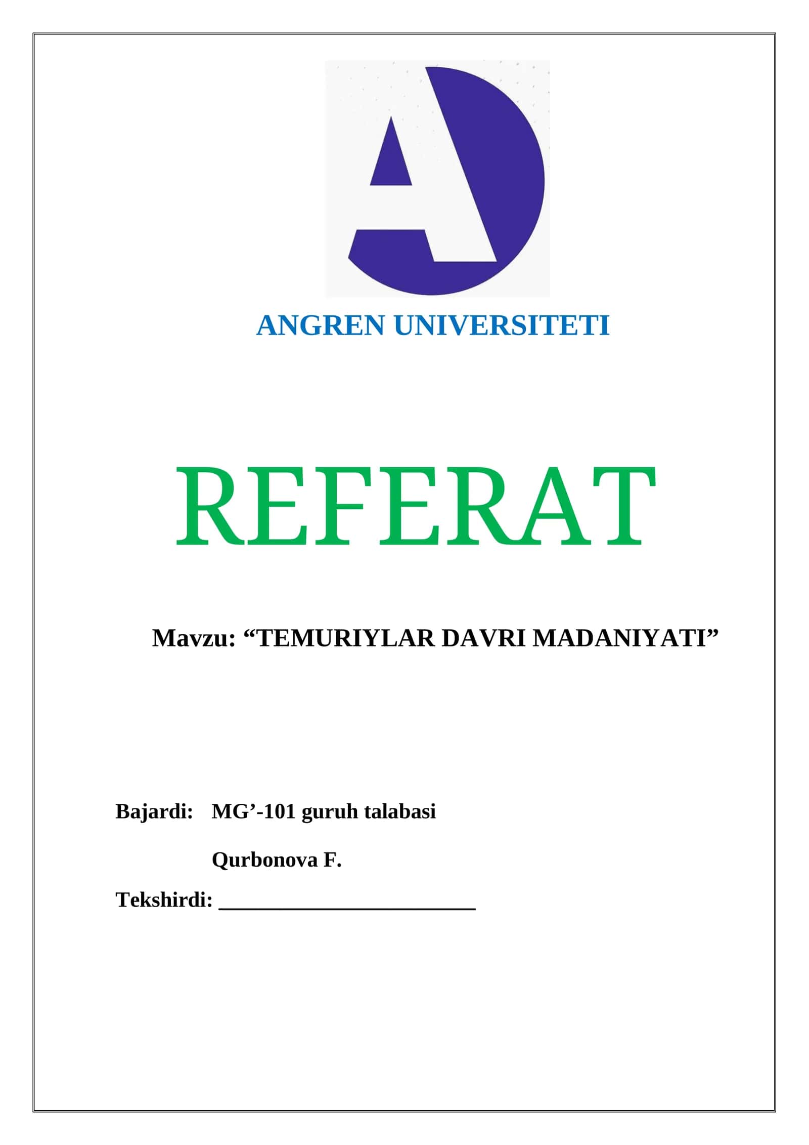 “TEMURIYLAR DAVRI MADANIYATI” 1