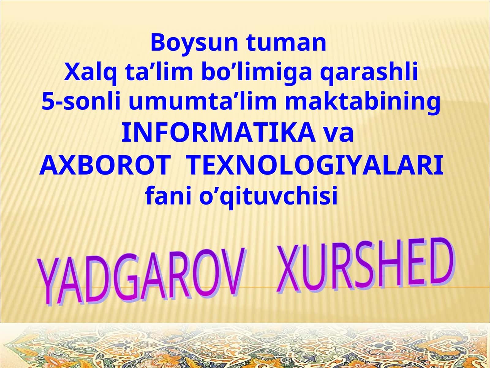 8-sinf Informatika Excelda matematik amallar va funksiyalarni qo'llash dars ishlanma 1