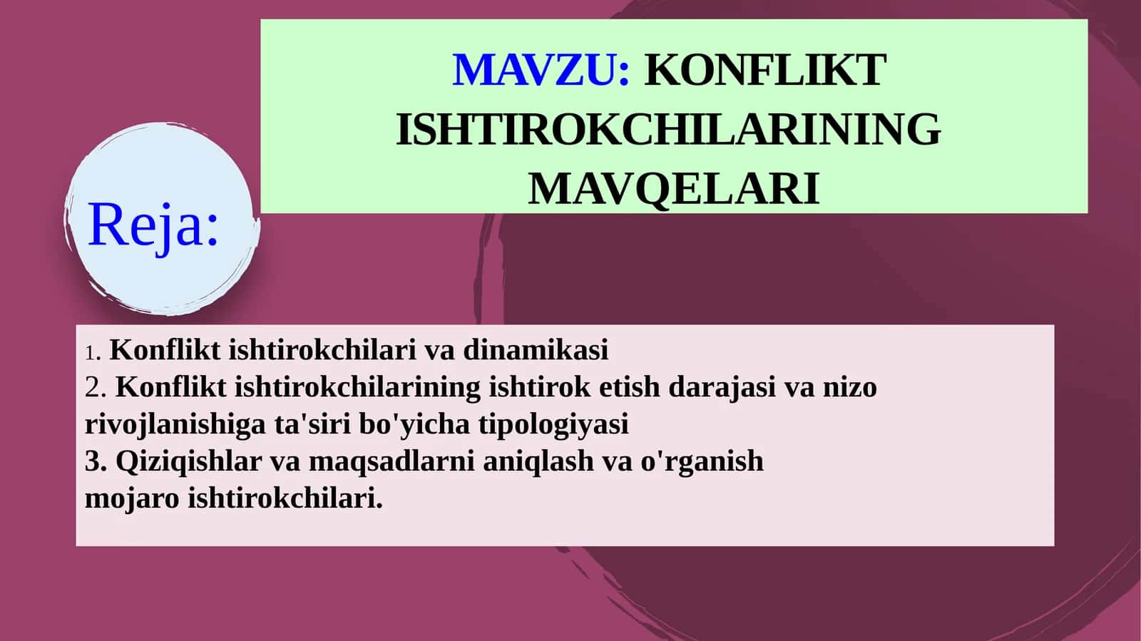 Konflikt  ishtirokchilarining  mavqelari 1