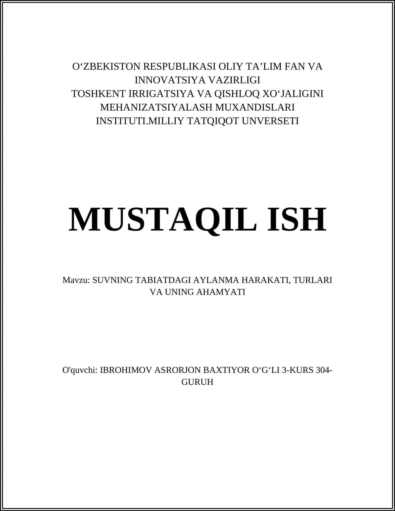 SUVNING TABIATDAGI AYLANMA HARAKATI, TURLARI VA UNING AHAMYATI 1