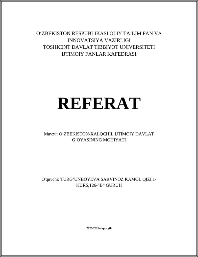 O’ZBEKISTON-XALQCHIL,IJTIMOIY DAVLAT G’OYASINING MOHIYATI 1