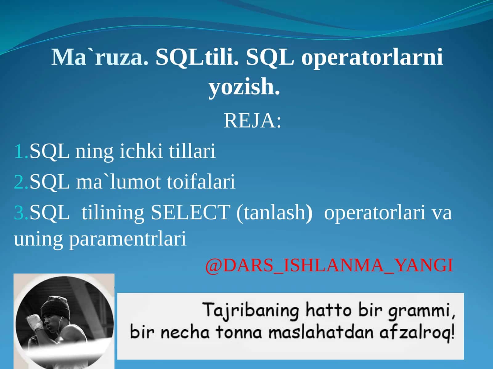 SQL Operatorlari va Ular Olingan Ma'lumot Toifalari 1