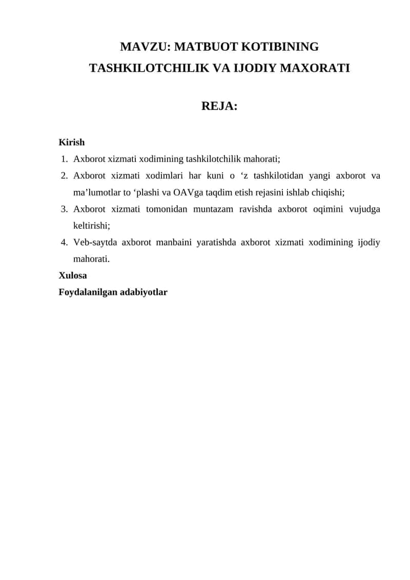 MATBUOT KOTIBINING TASHKILOTCHILIK VA IJODIY MAXORATI 1