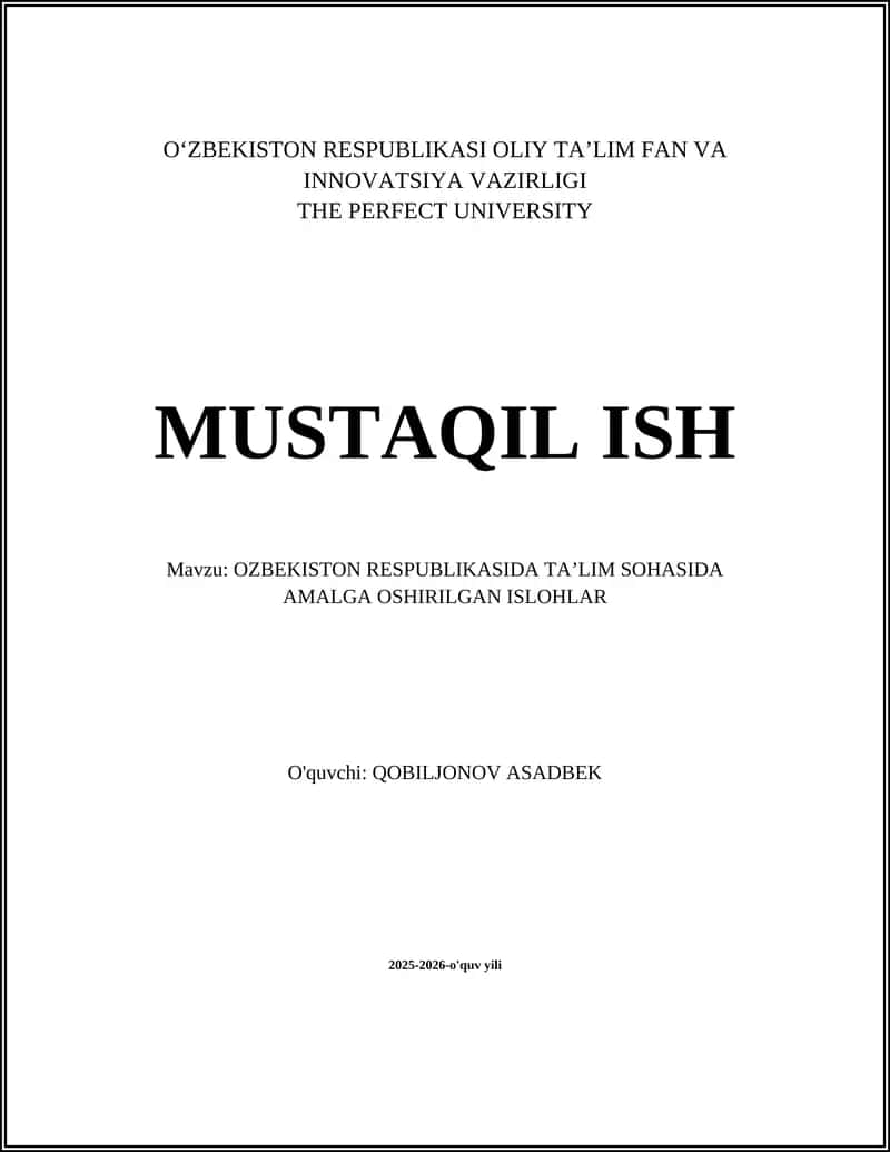 O‘ZBEKISTON RESPUBLIKASI OLIY TA’LIM FAN VA INNOVATSIYA VAZIRLIGI 1