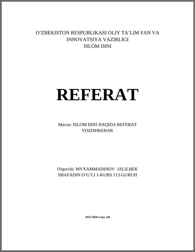 ISLOM DINI HAQIDA REFERAT 1
