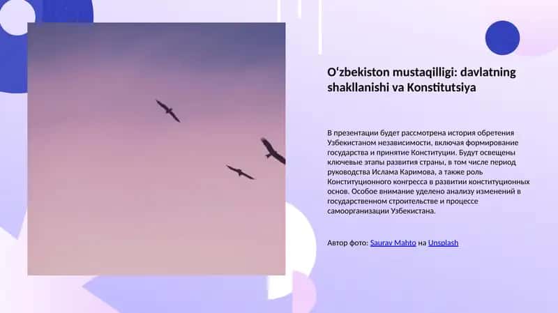 O‘zbekiston mustaqilligi: davlatning shakllanishi va Konstitutsiya 1
