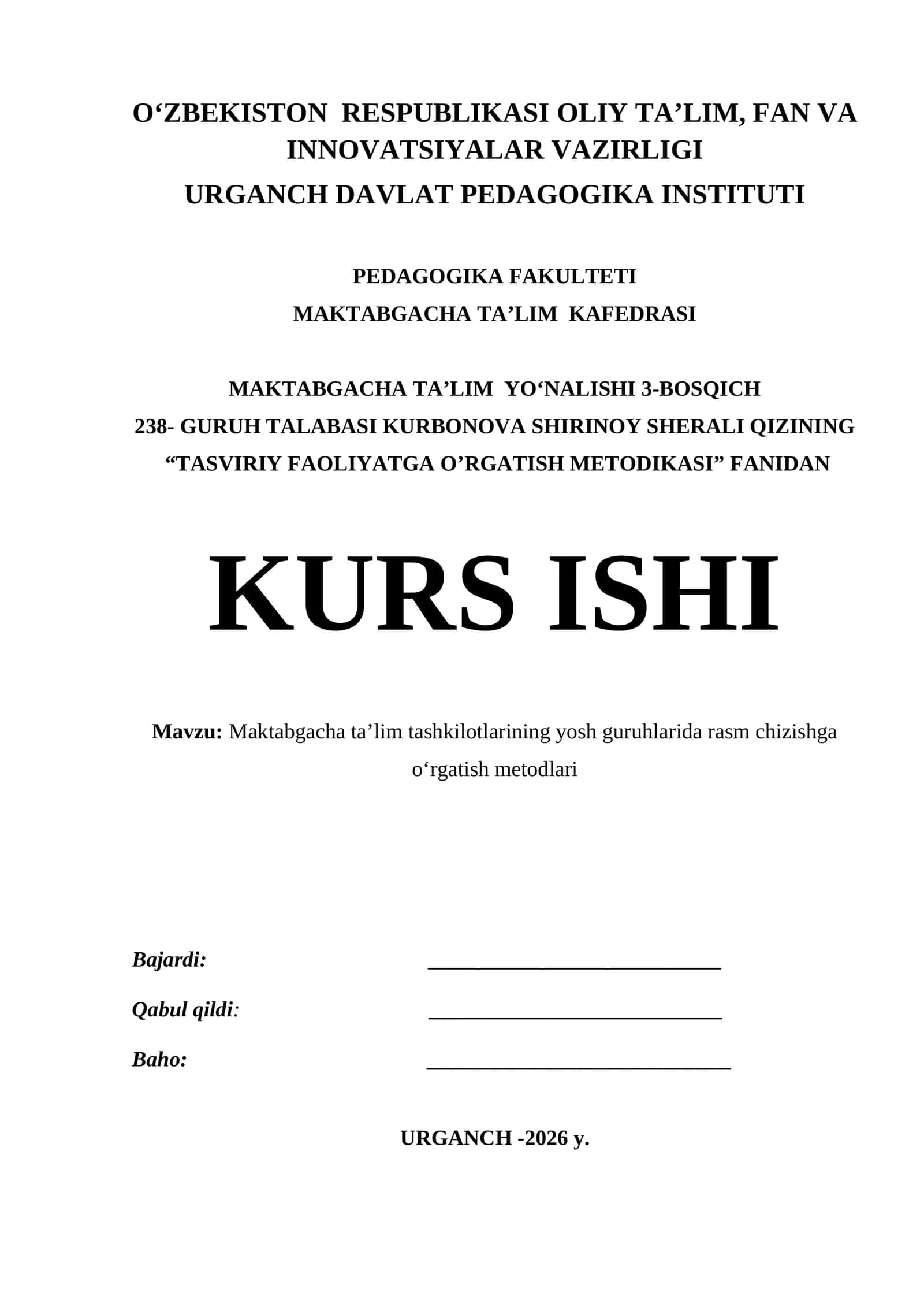TASVIRIY FAOLIYATGA O’RGATISH METODIKASI 1