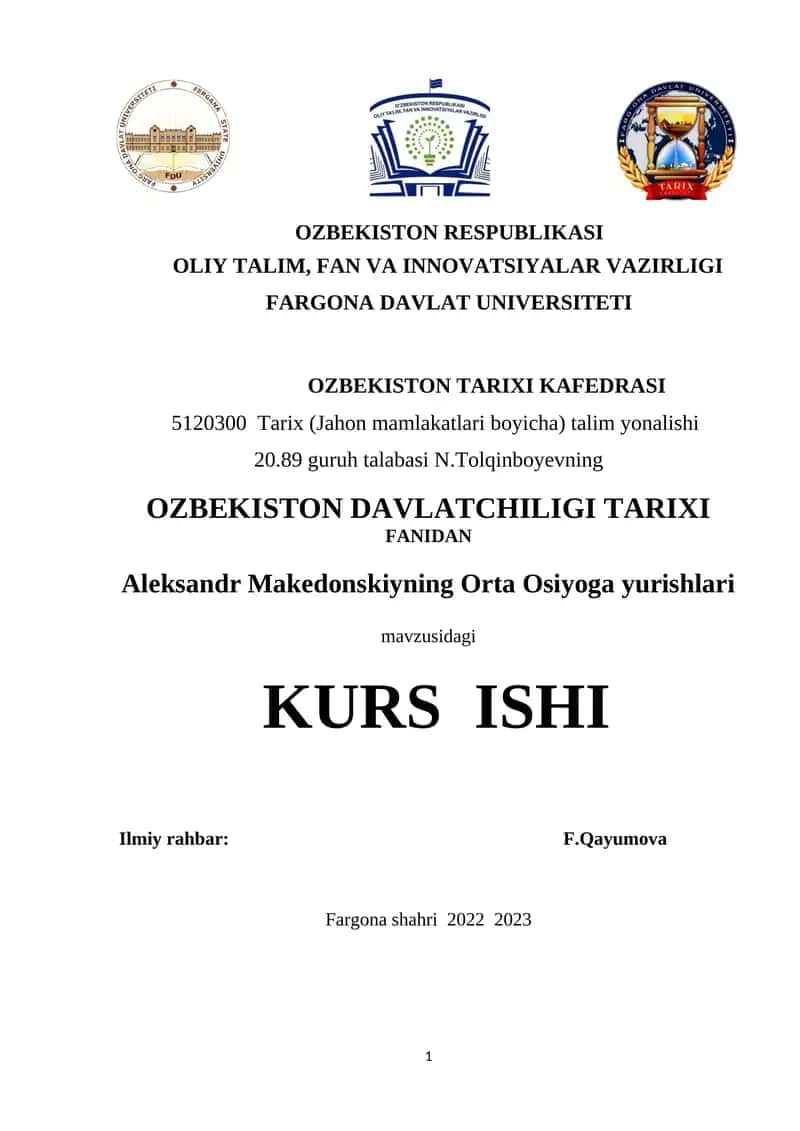 Aleksandr Makedonskiyning O'rta Osiyoga yurishlari 1