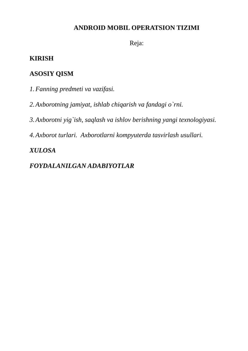Android mobil operatsion tizimi 1