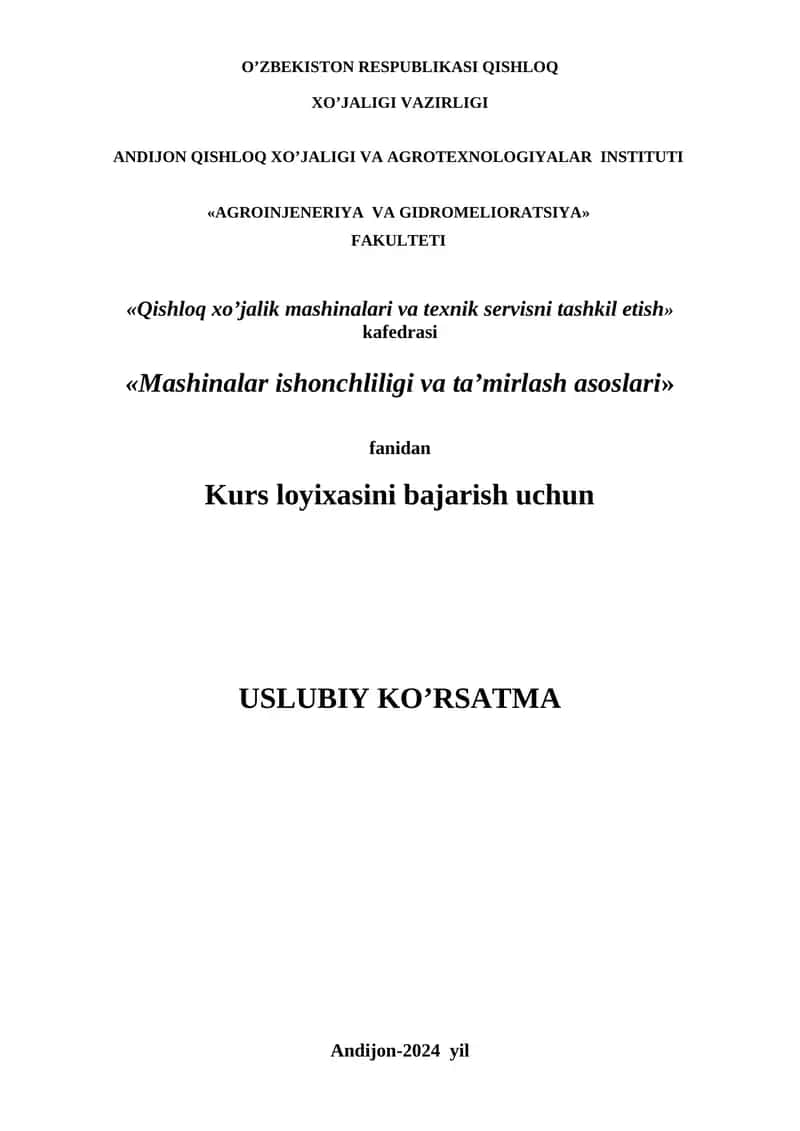 Kurs loyixasini bajarish uchun uslubiy kursatma 1