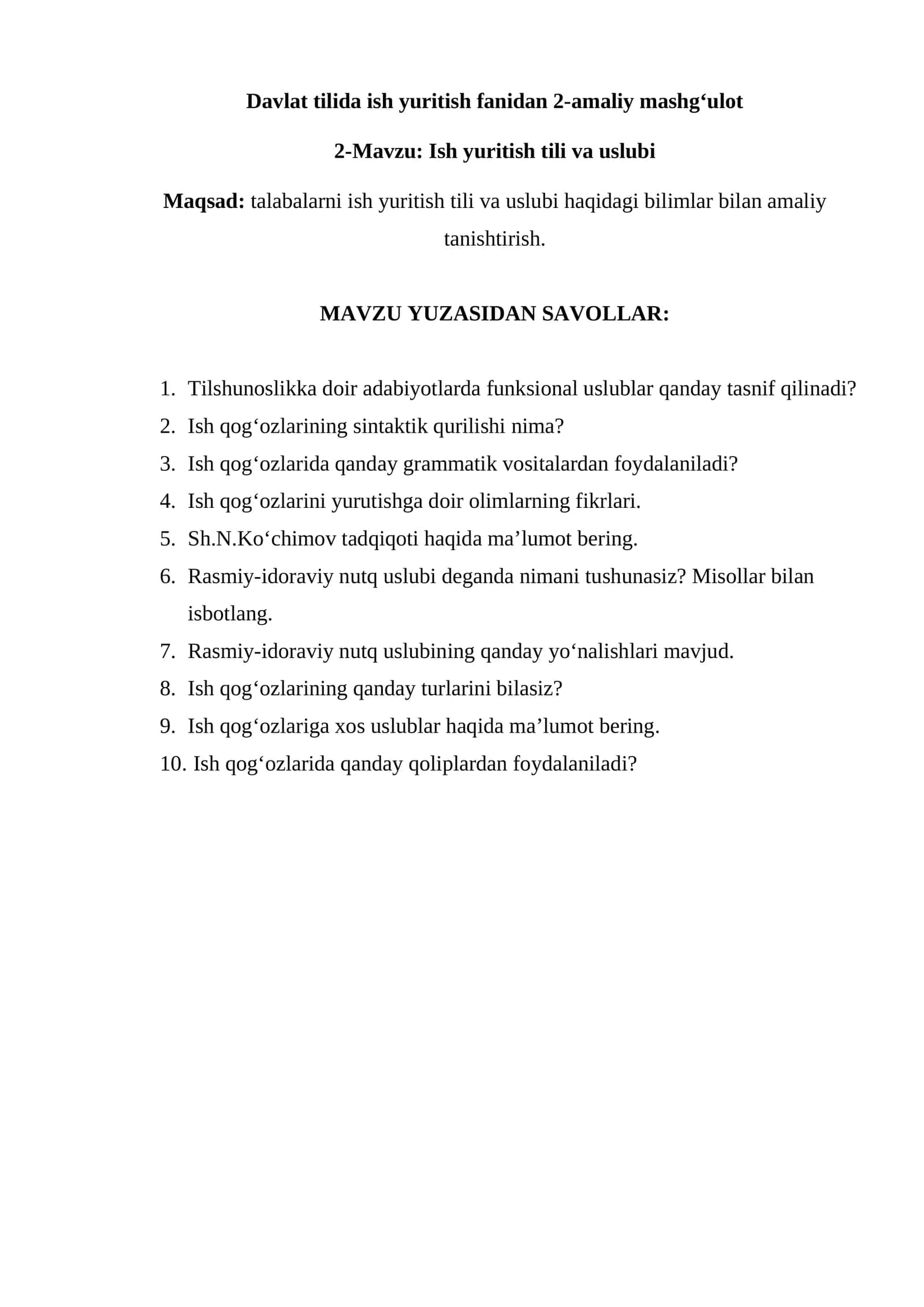Ish yuritish tili va uslubi 1