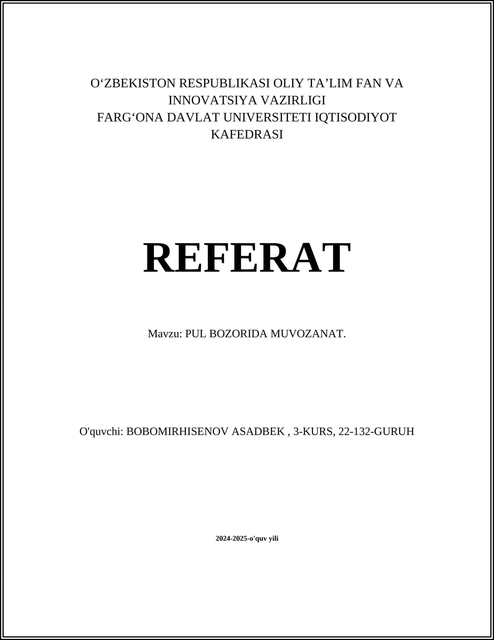 PUL BOZORIDA MUVOZANAT 1