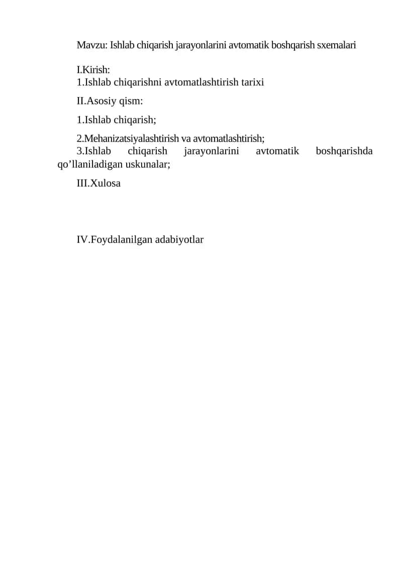 Ishlab chiqarish jarayonlarini avtomatik boshqarish sxemalari 1