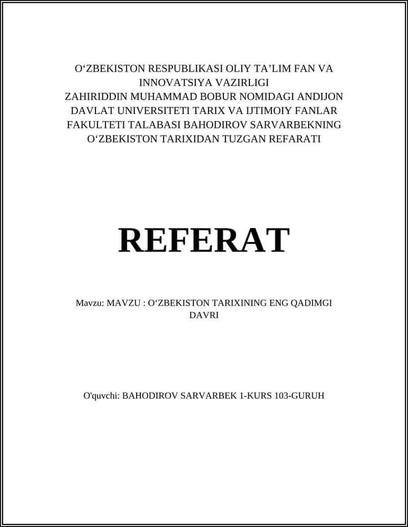 Oʻzbekiston tarixidan tuzgan referat 1
