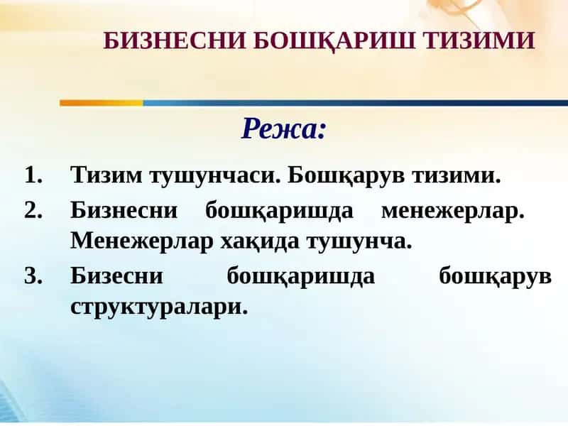 Бизнесни бошқариш тизими 1