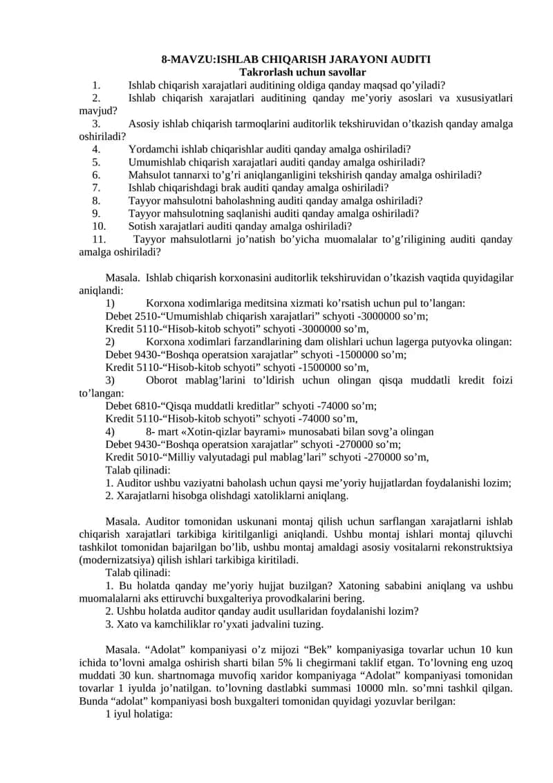 ISHLAB CHIQARISH JARAYONI AUDITI 1