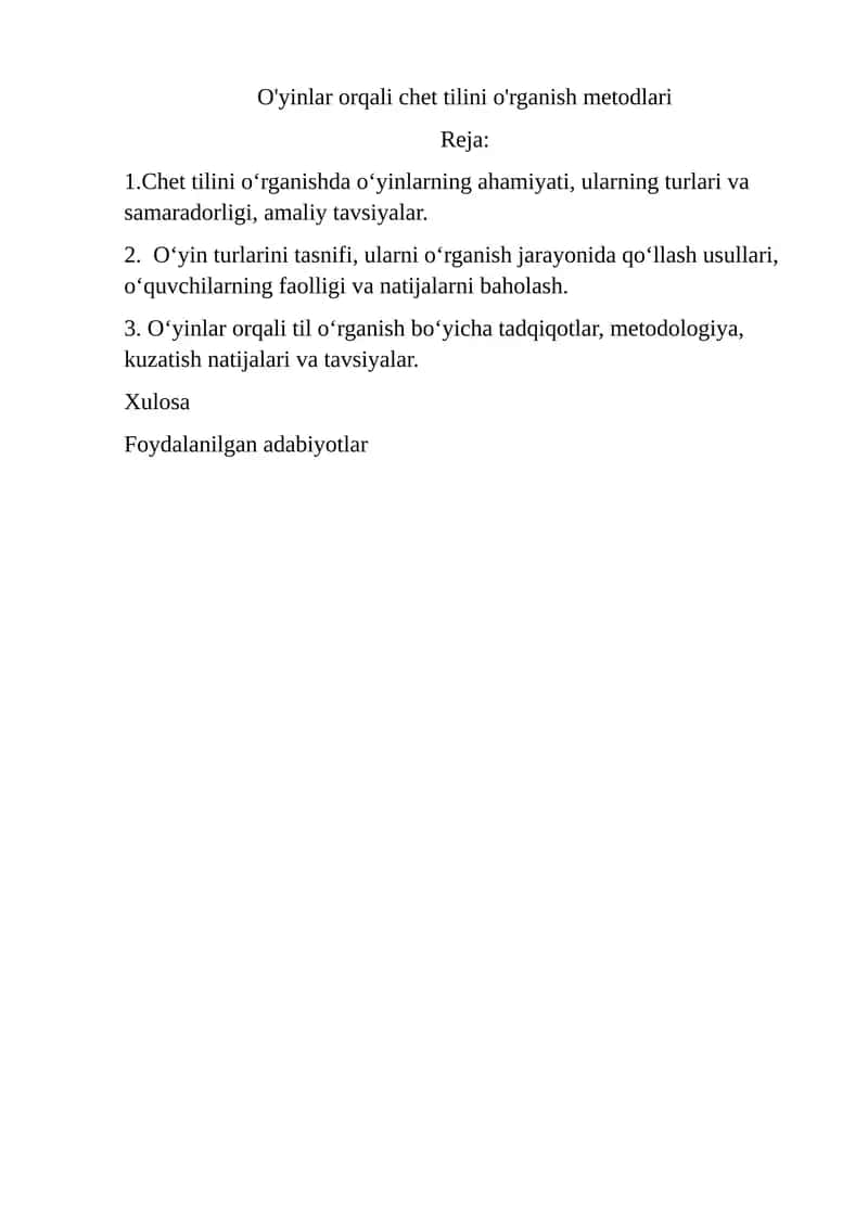 O'yinlar orqali chet tilini o'rganish metodlari 1