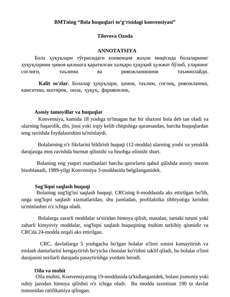 Bola huquqlari to‘g‘risidagi konvensiyasi 1