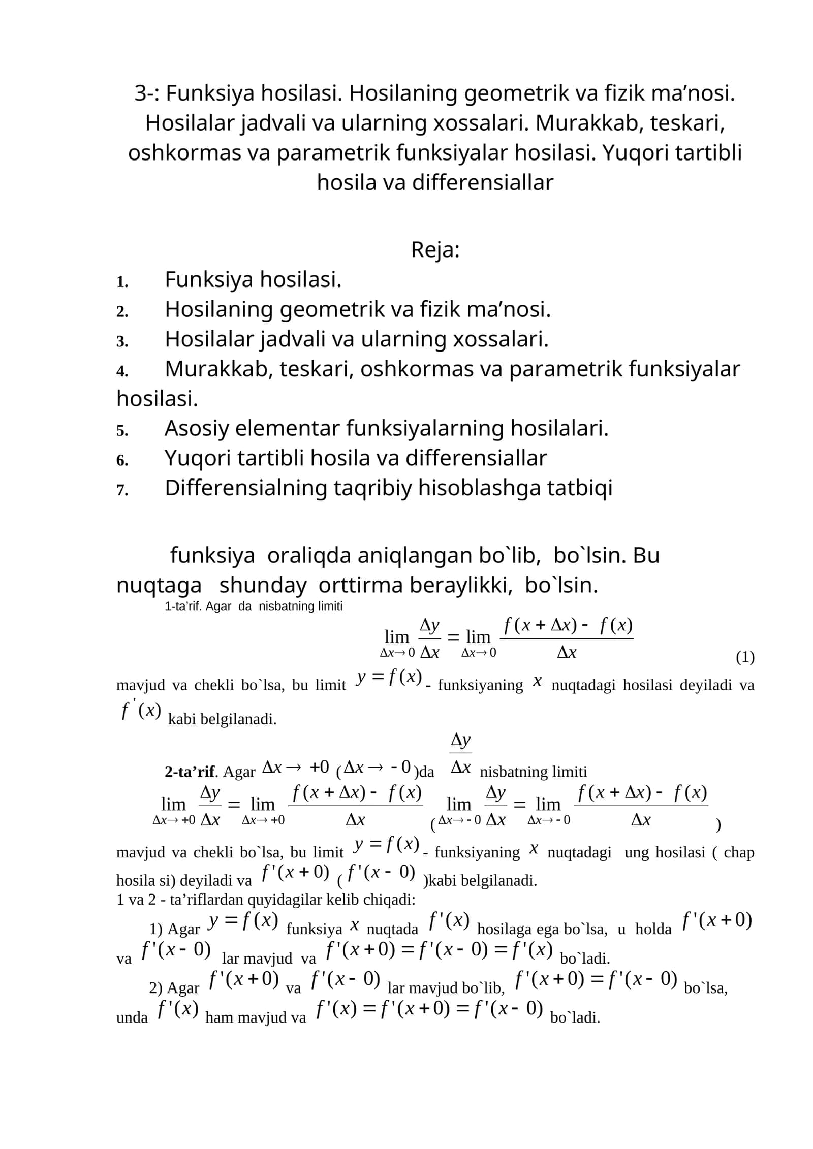 Funksiya hosilasi 1