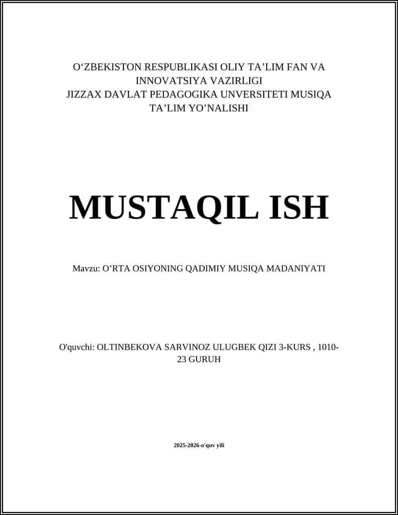 O’RTA OSIYONING QADIMIY MUSIQA MADANIYATI 1
