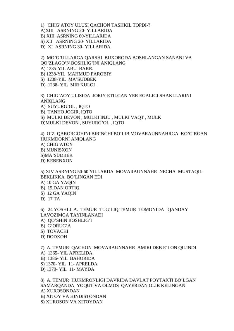 CHIG'ATOY ULUSI QACHON TASHKIL TOPDI-? 1