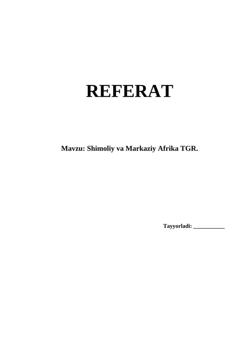 Shimoliy va Markaziy Afrika TGR 1