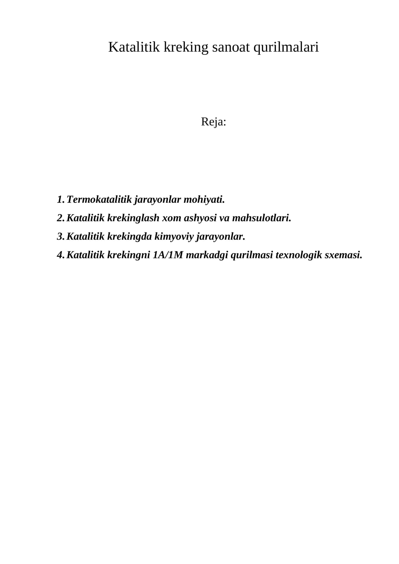 Katalitik kreking sanoat qurilmalari referat 1
