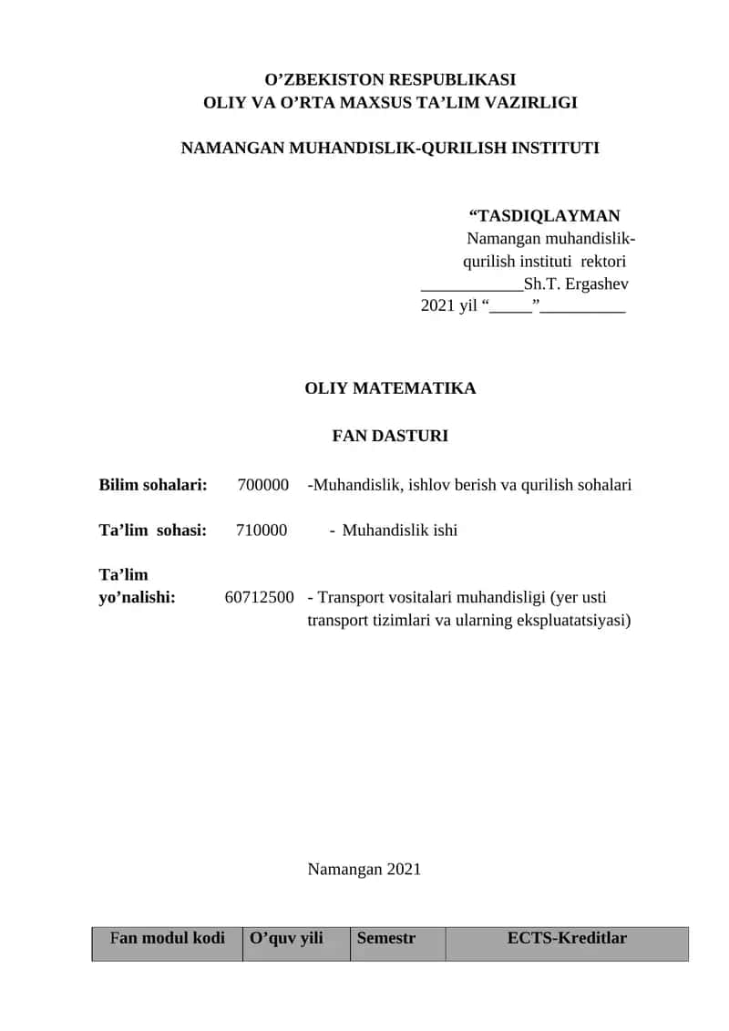 OLIY MATEMATIKA FAN DASTURI 1