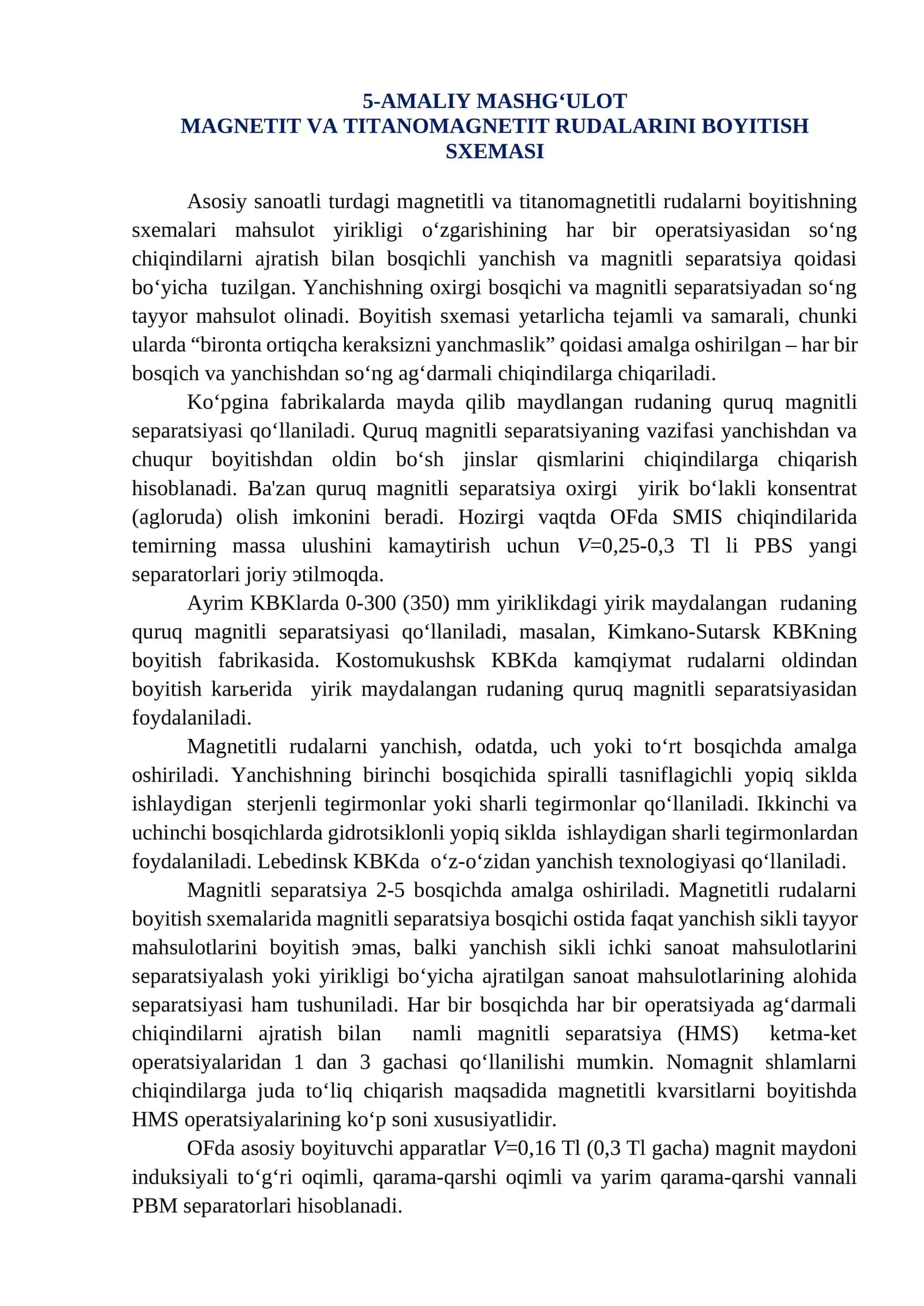 MAGNETIT VA TITANOMAGNETIT RUDALARINI BOYITISH SXEMASI 1