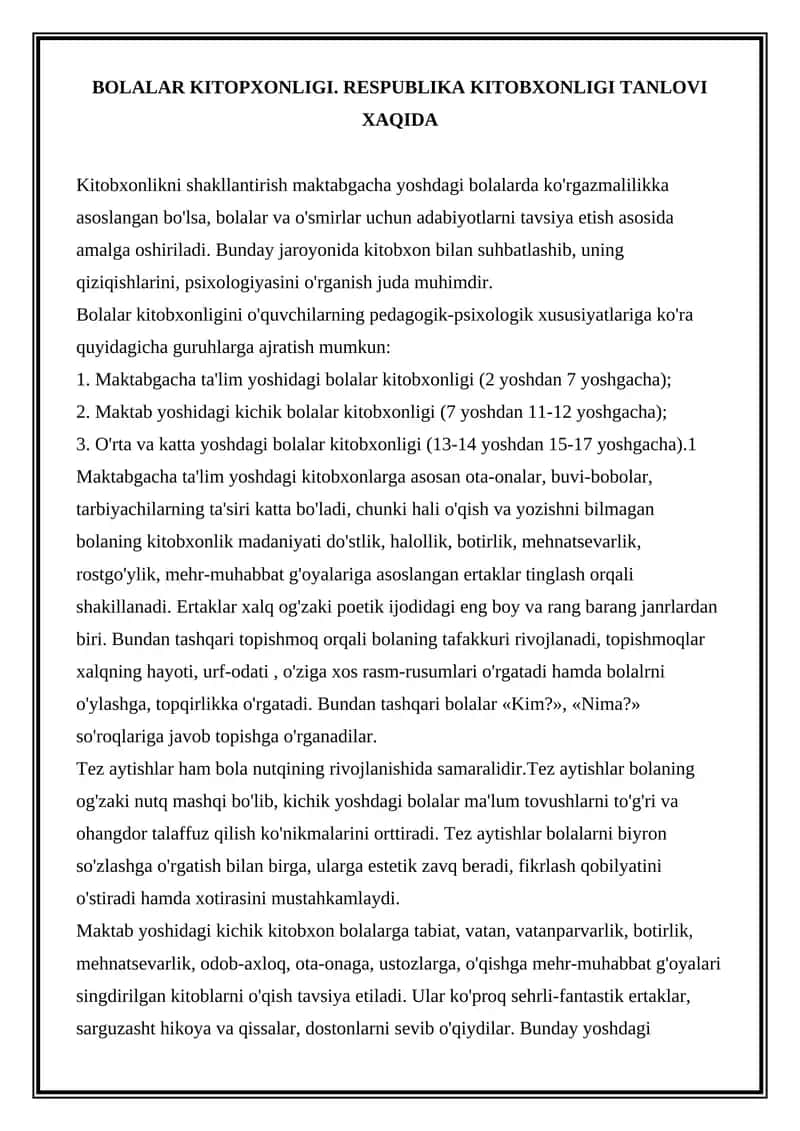 Bolalar kitobxonligi 1