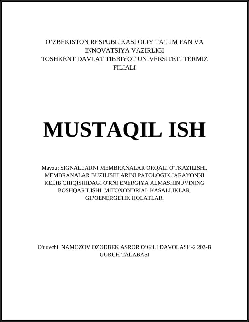 Membranalar orqali signallarni o'tkazilishi 1