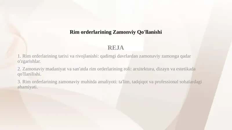 Rim orderlarining Zamonviy Qo'llanishi 1