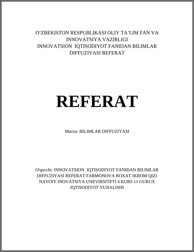 Bilimlar Diffuziyasi Referat 1