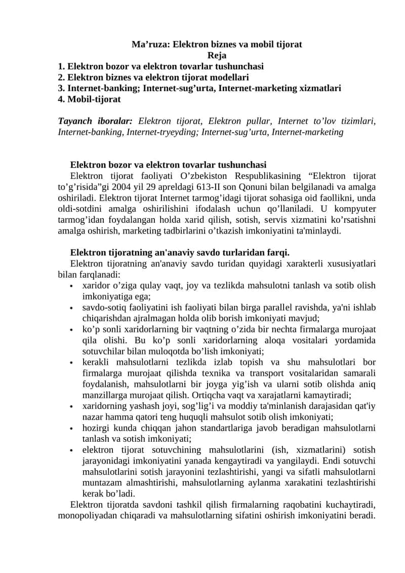 Elektron tijorat 1
