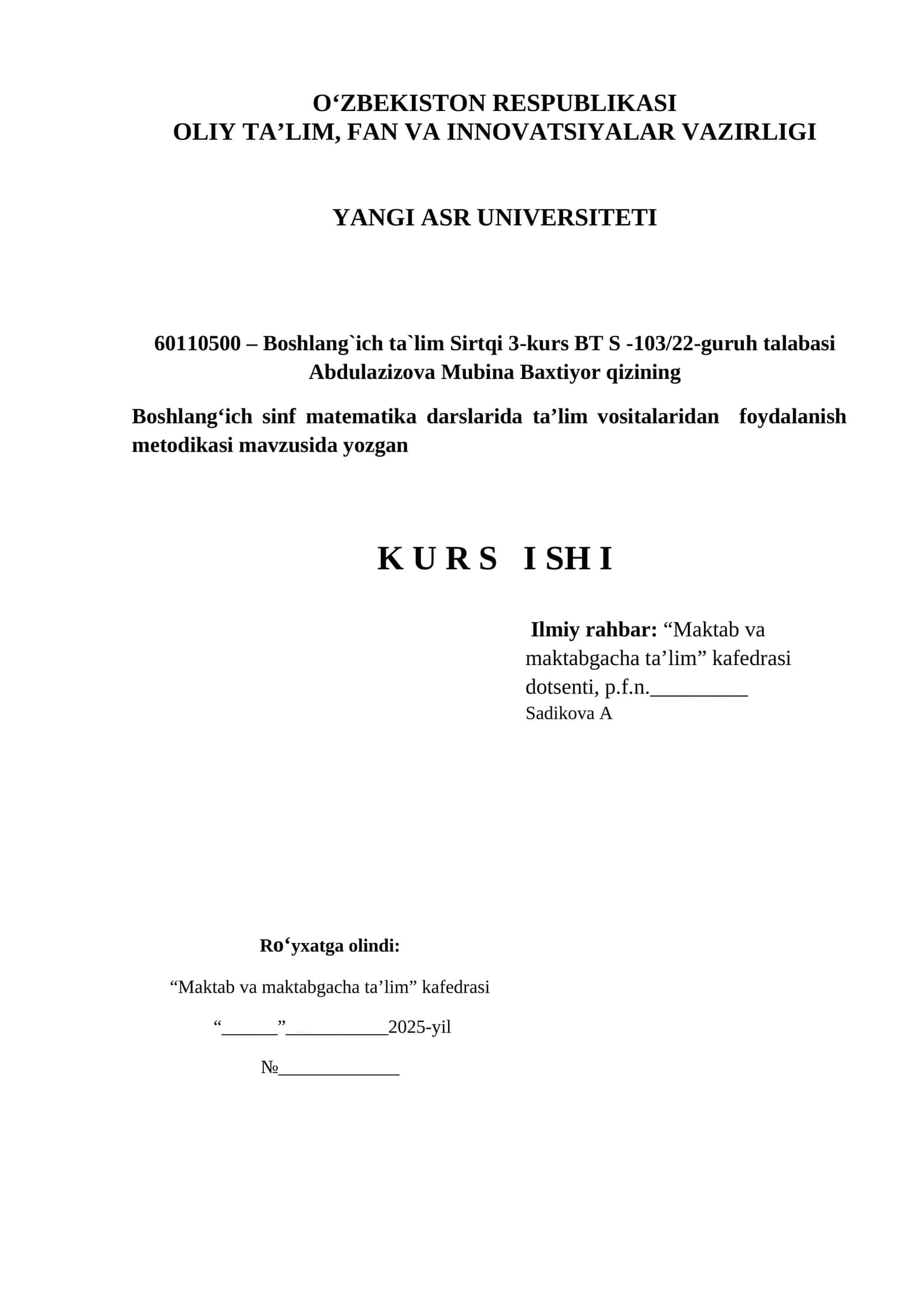 Boshlang‘ich sinf matematika darslarida ta’lim vositalaridan foydalanish metodikasi 1
