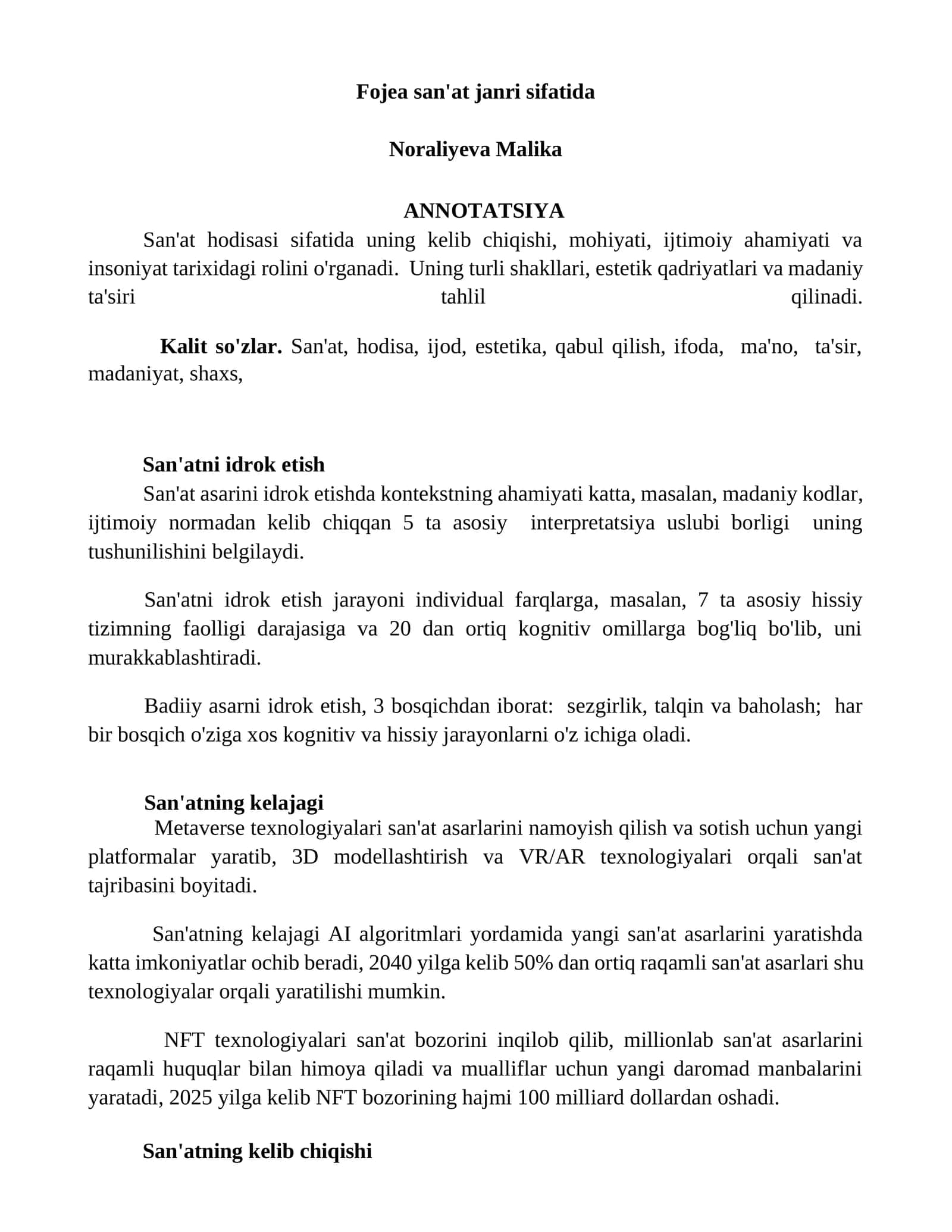Fojea san'at janri sifatida 1