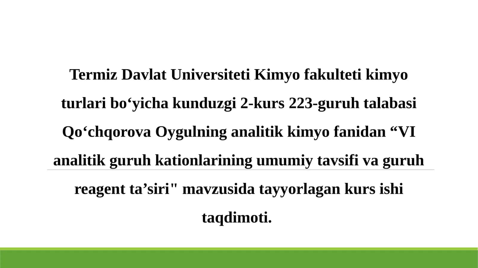 VI analitik guruh kationlarining umumiy tavsifi va guruh reagent ta'siri 1