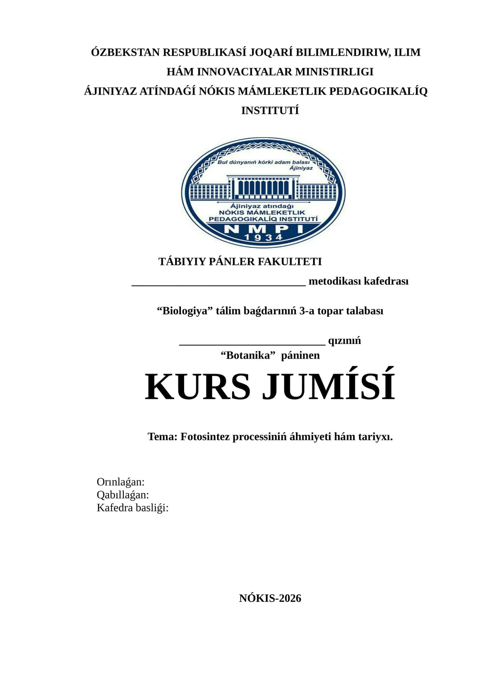 Fotosintez processiniń áhmiyeti hám tariyxı 1