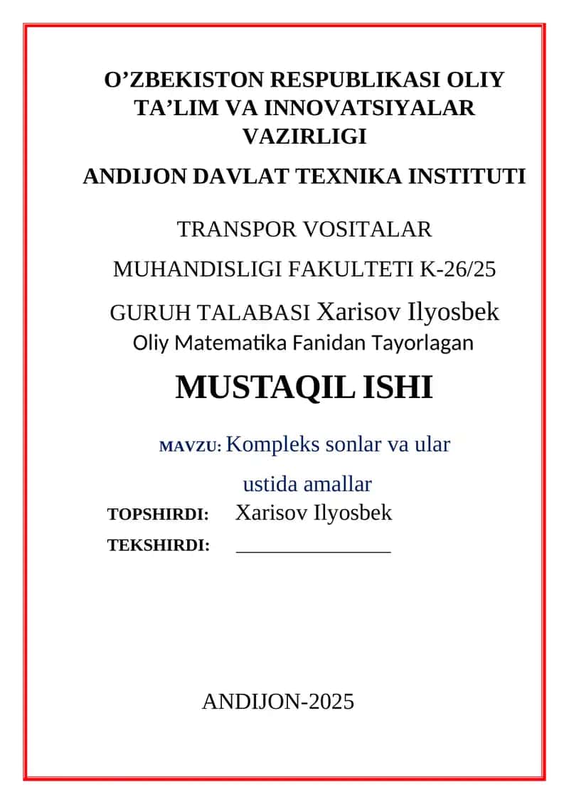 Kompleks sonlar va ular ustida amallar 1