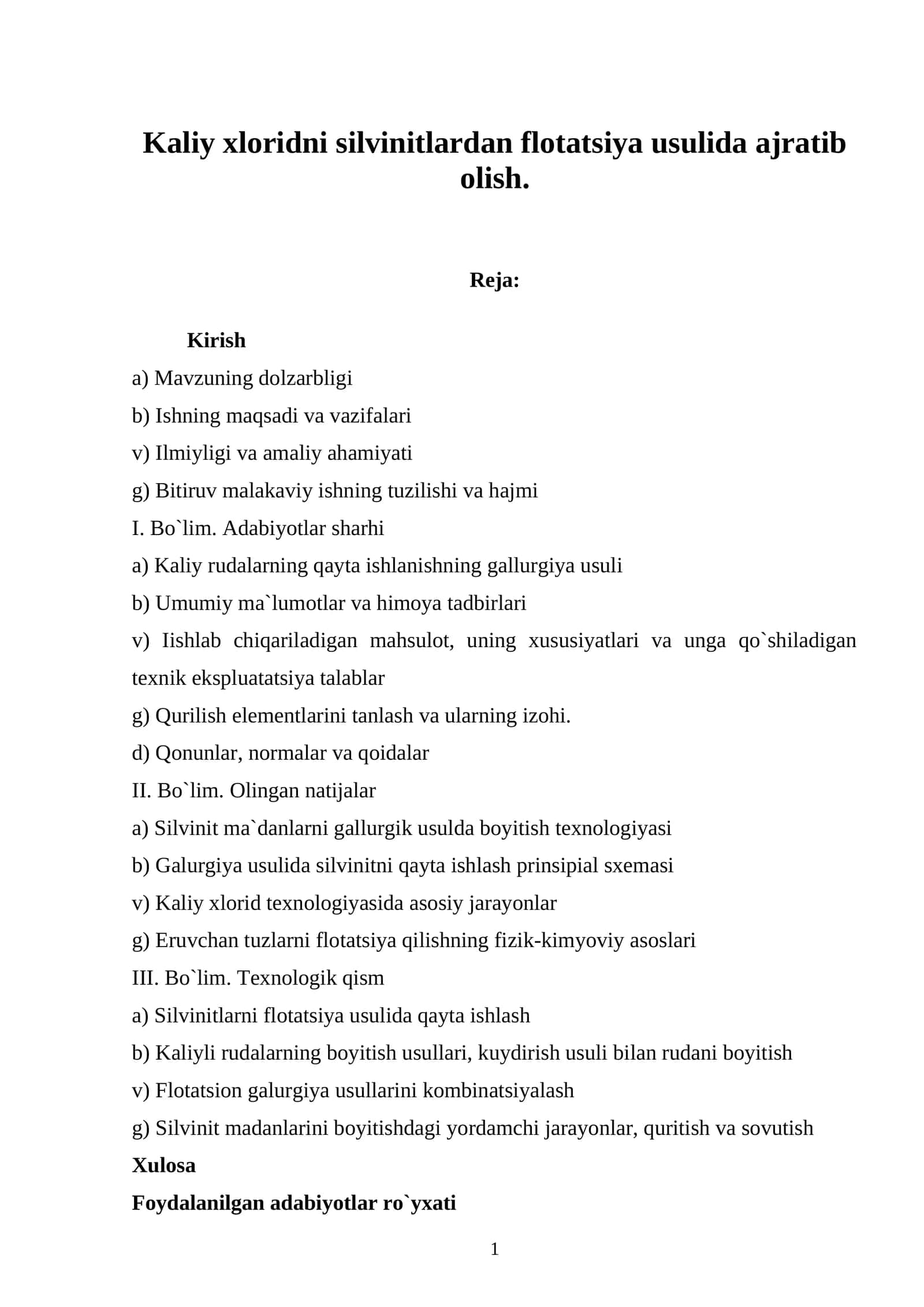 Kaliy xloridni silvinitlardan flotatsiya usulida ajratib olish 1
