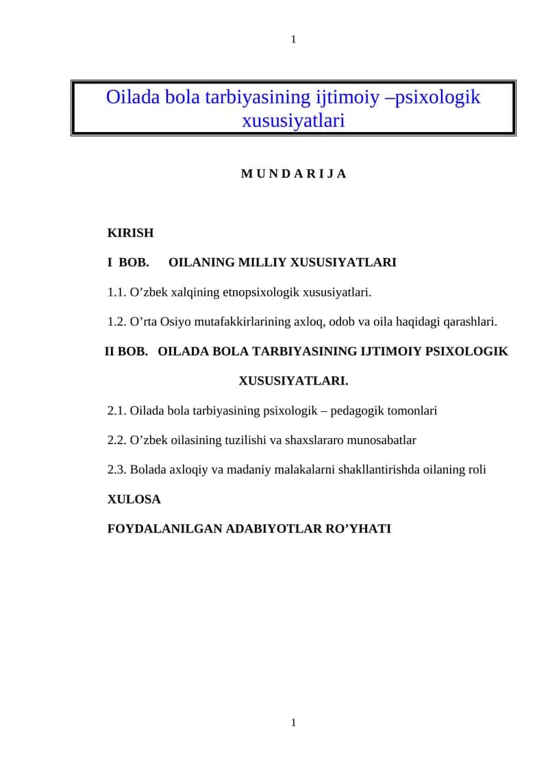 Oilada bola tarbiyasining ijtimoiy –psixologik xususiyatlari 1