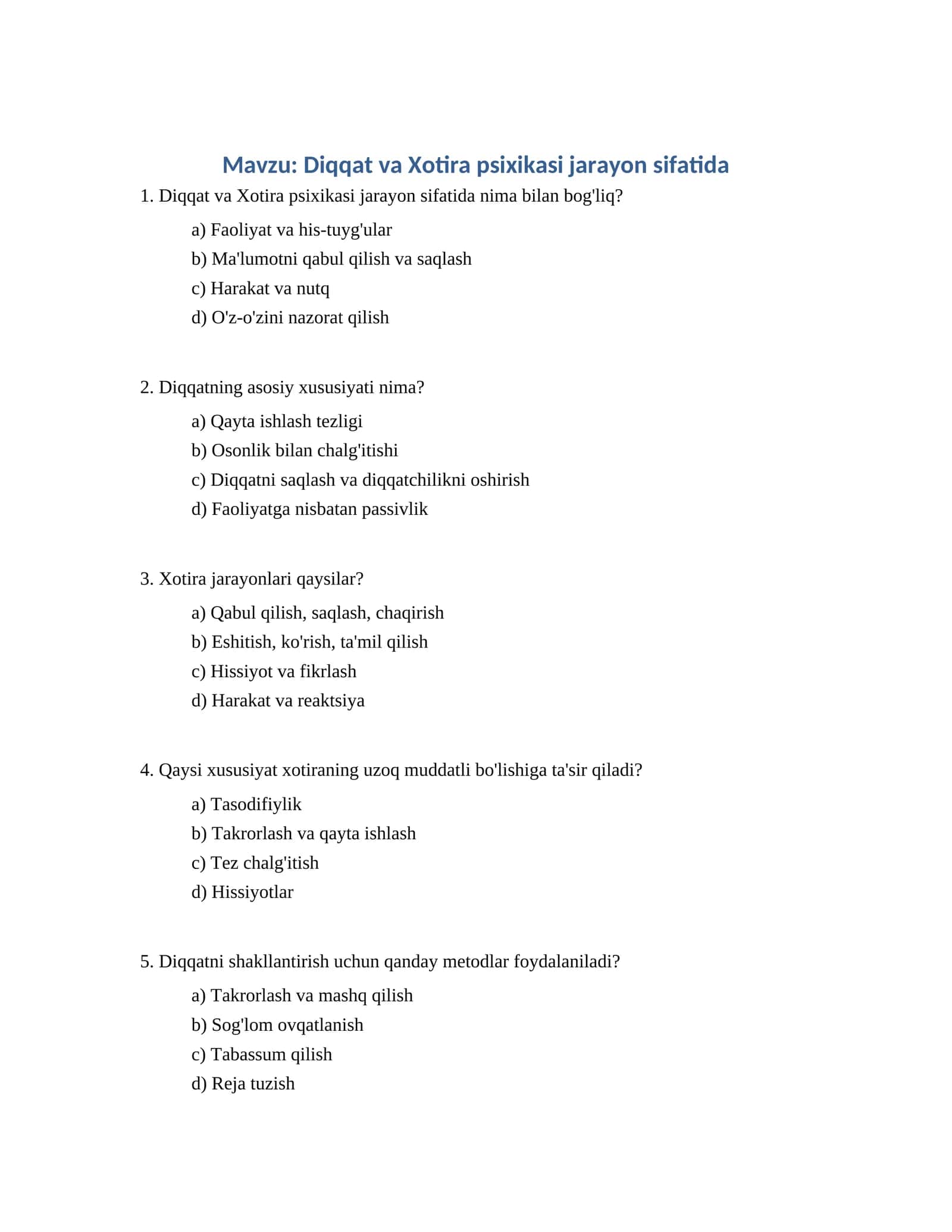 Diqqat va Xotira psixikasi jarayon sifatida 1