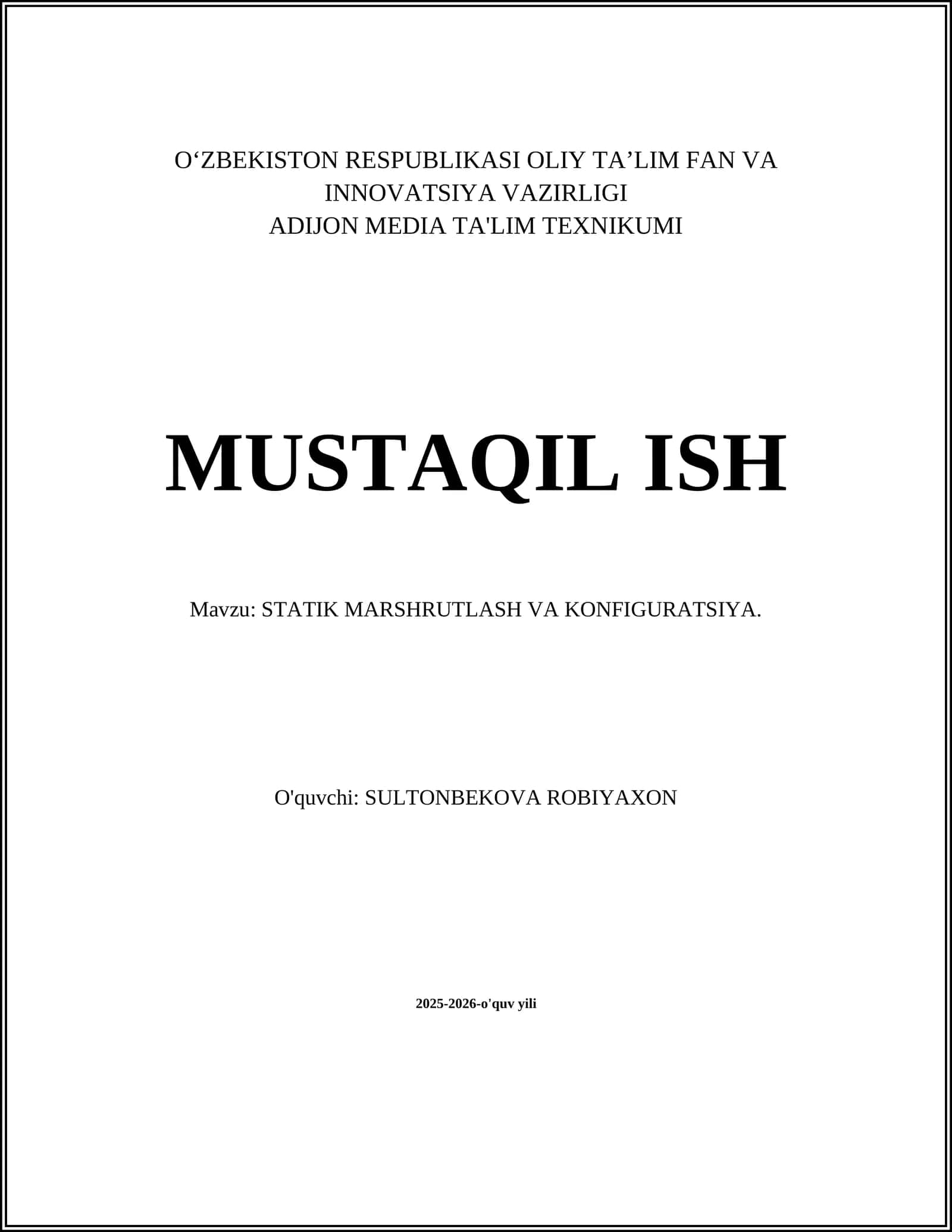 STATIK MARSHRUTLASH VA KONFIGURATSIYA 1