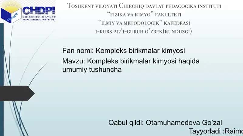 Kompleks birikmalar kimyosi 1